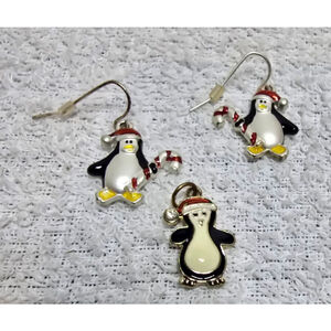 Women's Unbranded Penguin Christmas Earrings One Size Black White Red